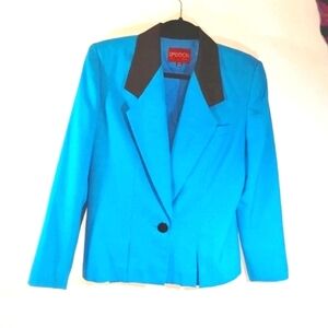 Vintage Sasson Blazer Jacket Aqua Blue Paris New York City Turquoise 80s